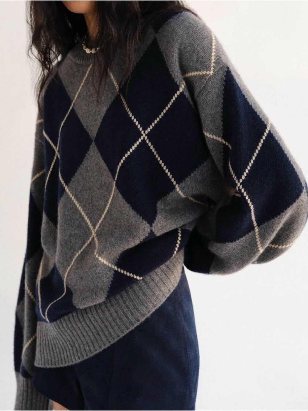 Reformation Cove Oversize Recycled Cashmere Sweater Thunder Multi Argyle NEW NWT